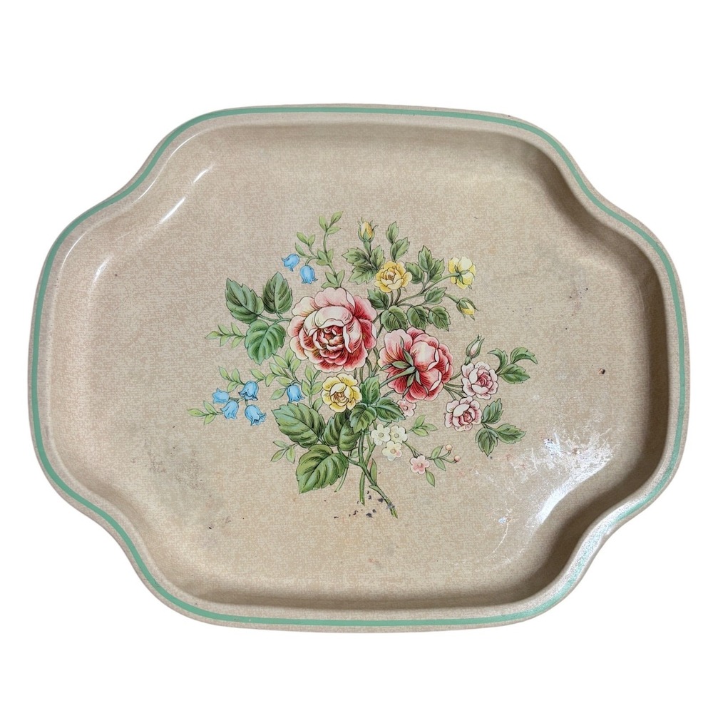 Vintage Avon Metal Vanity Tray Made England Floral Rose Cottagecore Shabby Chic